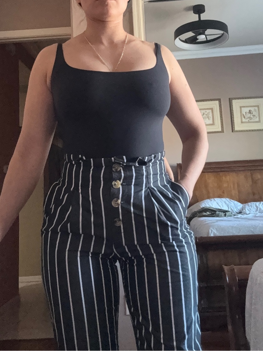 High-Waist Black Pinstripe Women’s capris